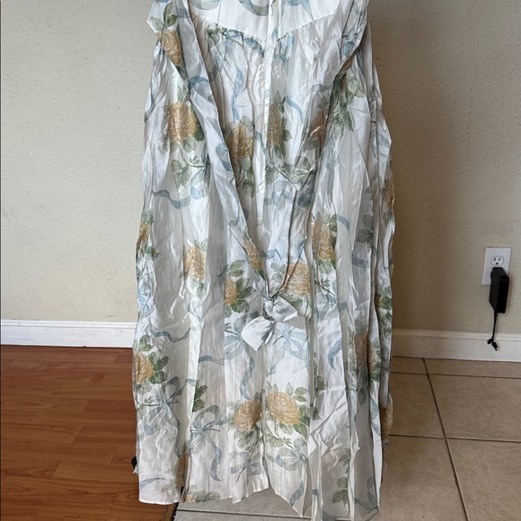 House of CB Minerva Soft Blue Vintage Ribbon Print Chiffon Midi Sundress Size XS - Picture 7 of 10